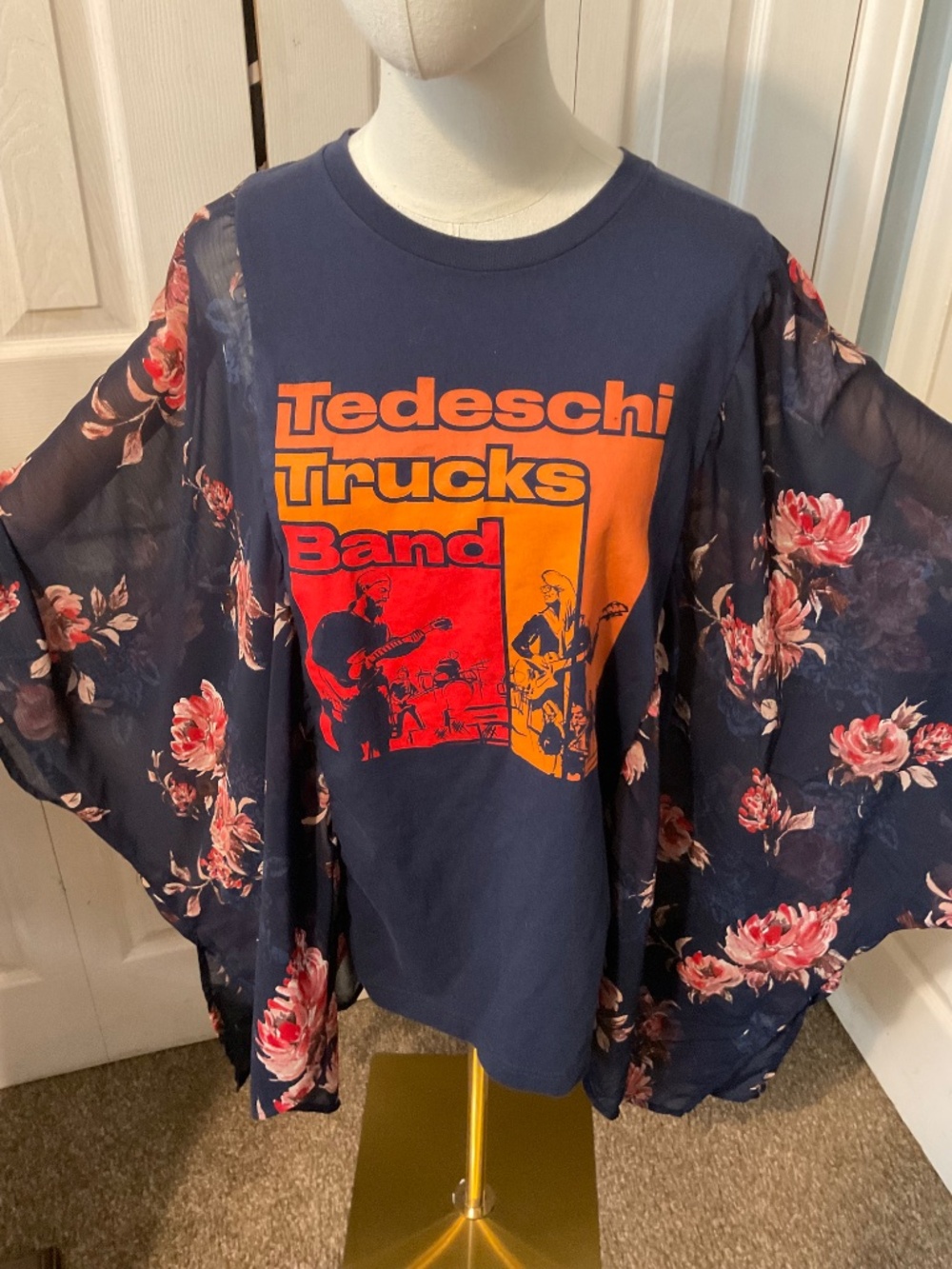 Tedeschi Trucks Band Upcycled T-Shirt with Flowy Floral Sleeves - OSFM